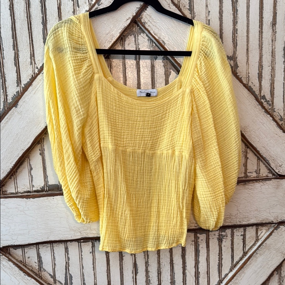 Michael Stars Yellow Puff Sleeve Smocked Blouse
